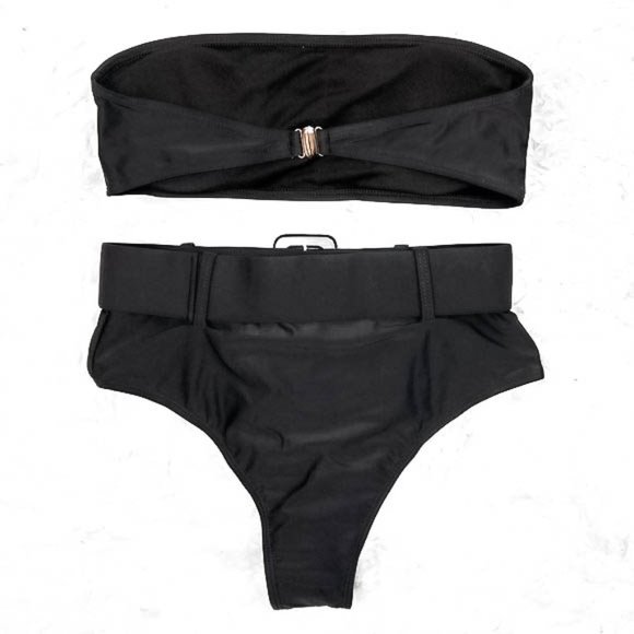 Black 2 Piece Bikini High Waisted Bathing Suit - Picture 6 of 8